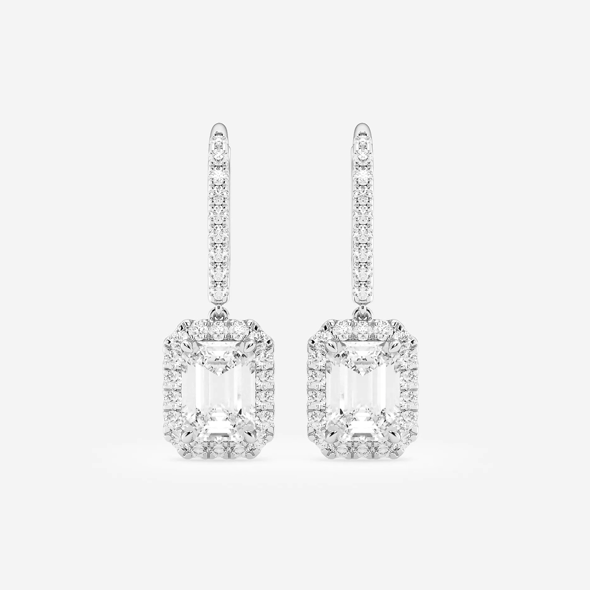 3 1/2 ctw Emerald Lab Grown Diamond Halo Drop Earrings