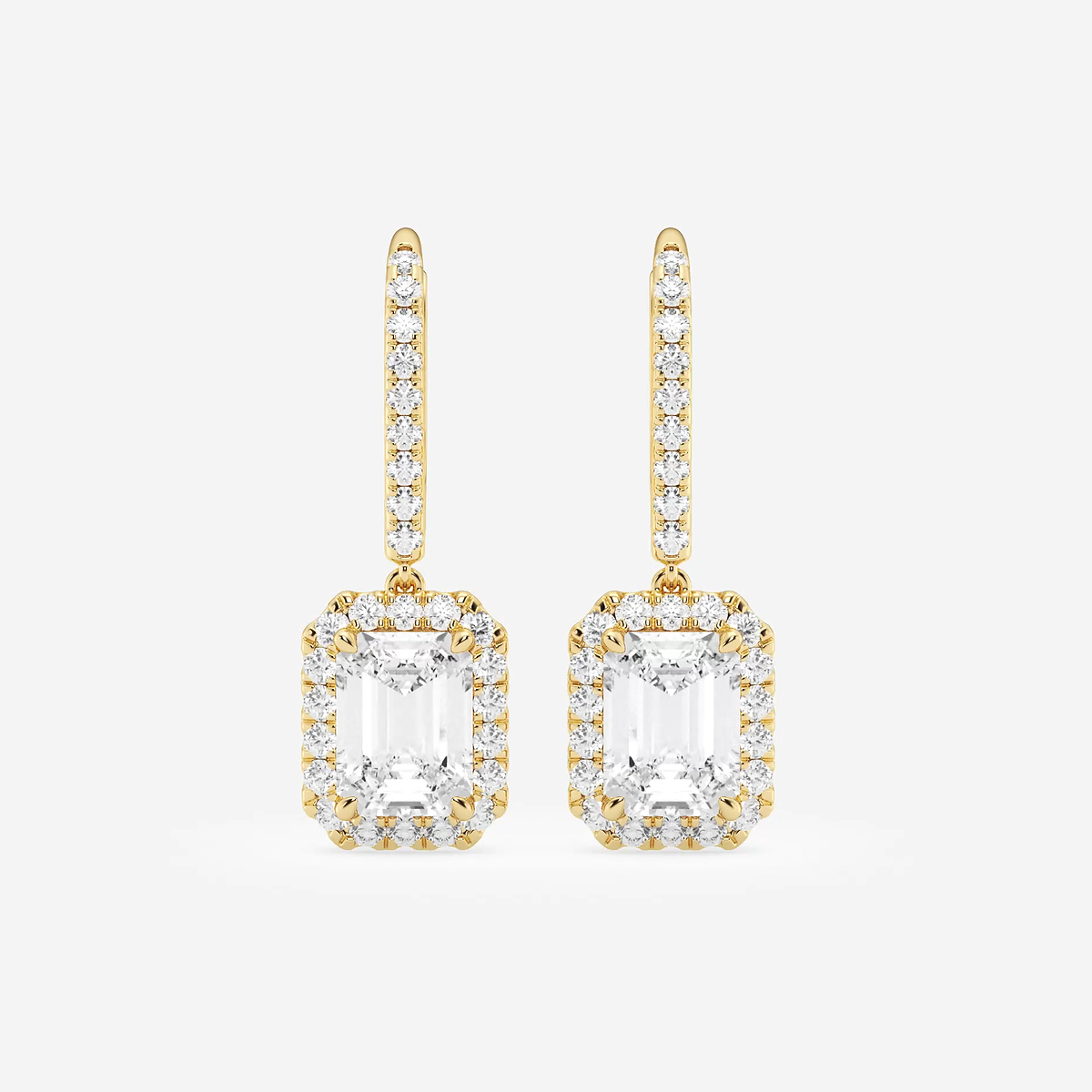 3 1/2 ctw Emerald Lab Grown Diamond Halo Drop Earrings