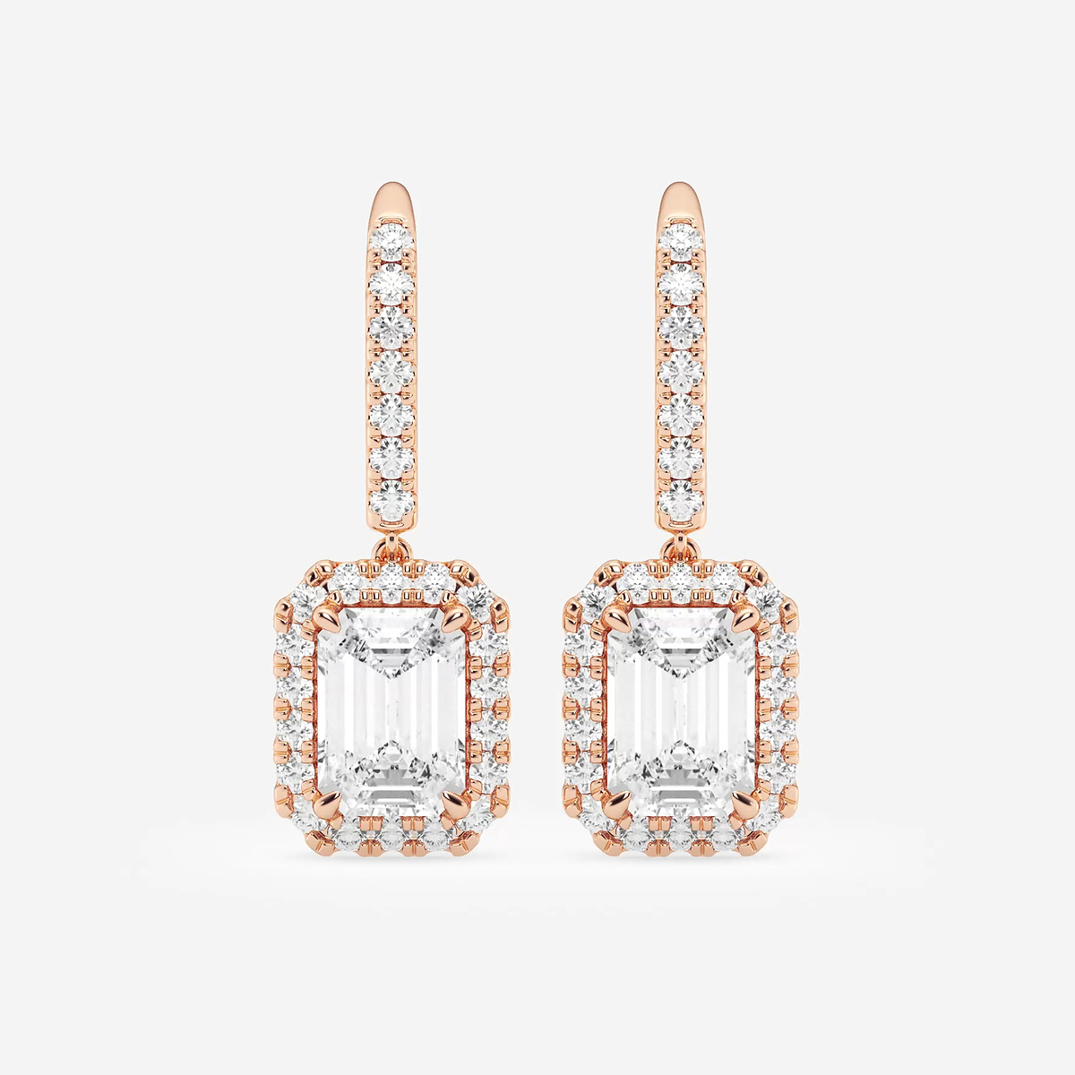 4 3/4 ctw Emerald Lab Grown Diamond Halo Drop Earrings