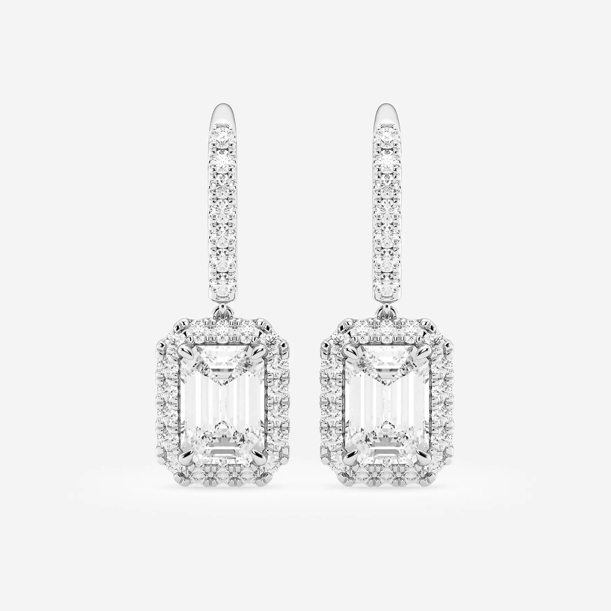 4 3/4 ctw Emerald Lab Grown Diamond Halo Drop Earrings