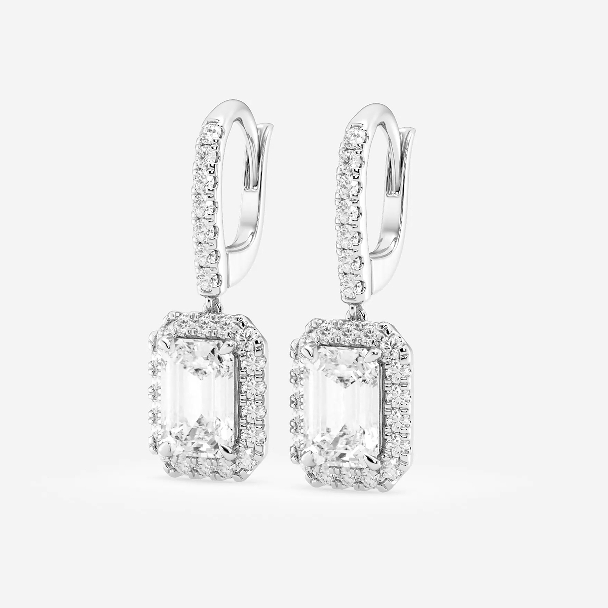 Additional Image 1 for  4 3/4 ctw Emerald Lab Grown Diamond Halo Drop Earrings