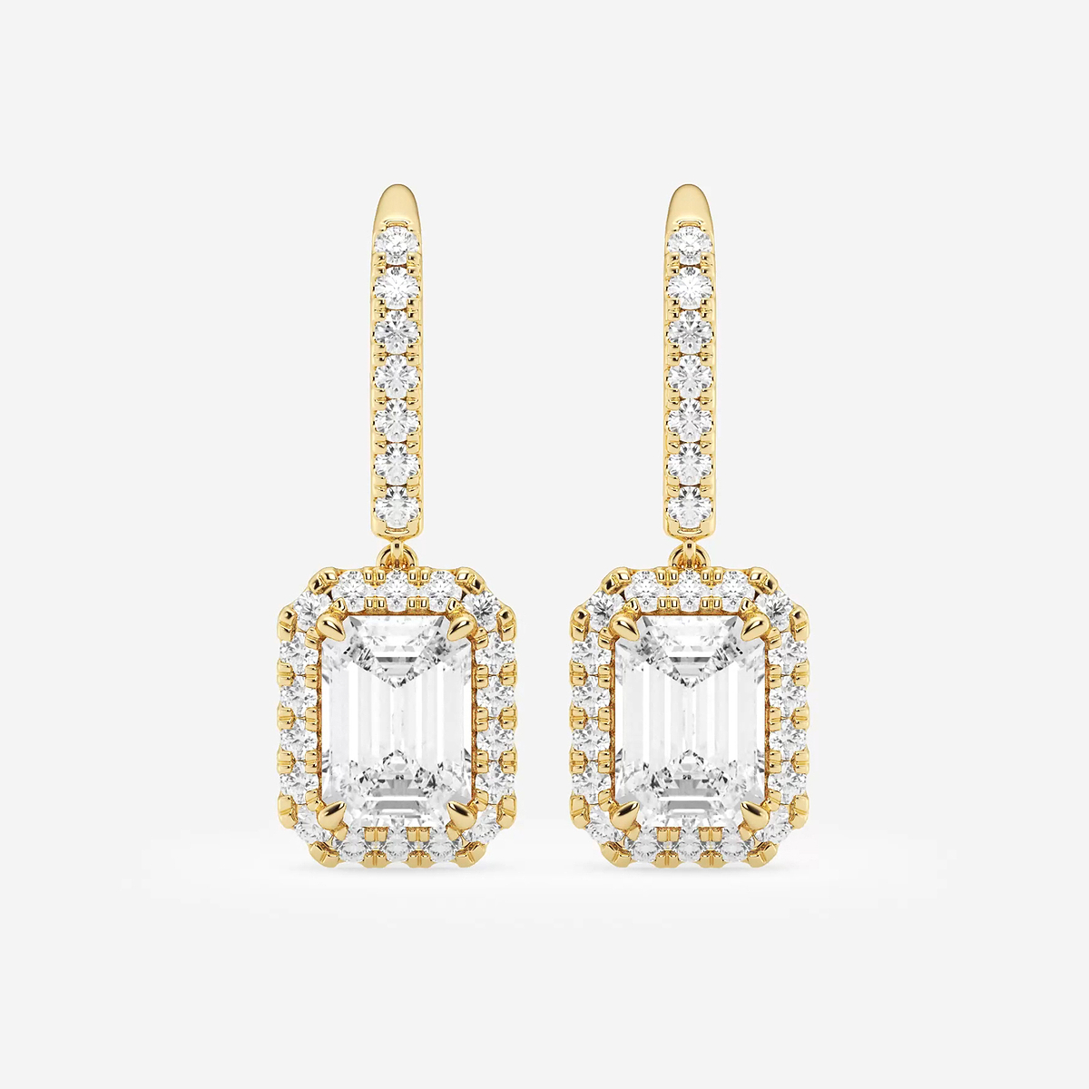 4 3/4 ctw Emerald Lab Grown Diamond Halo Drop Earrings