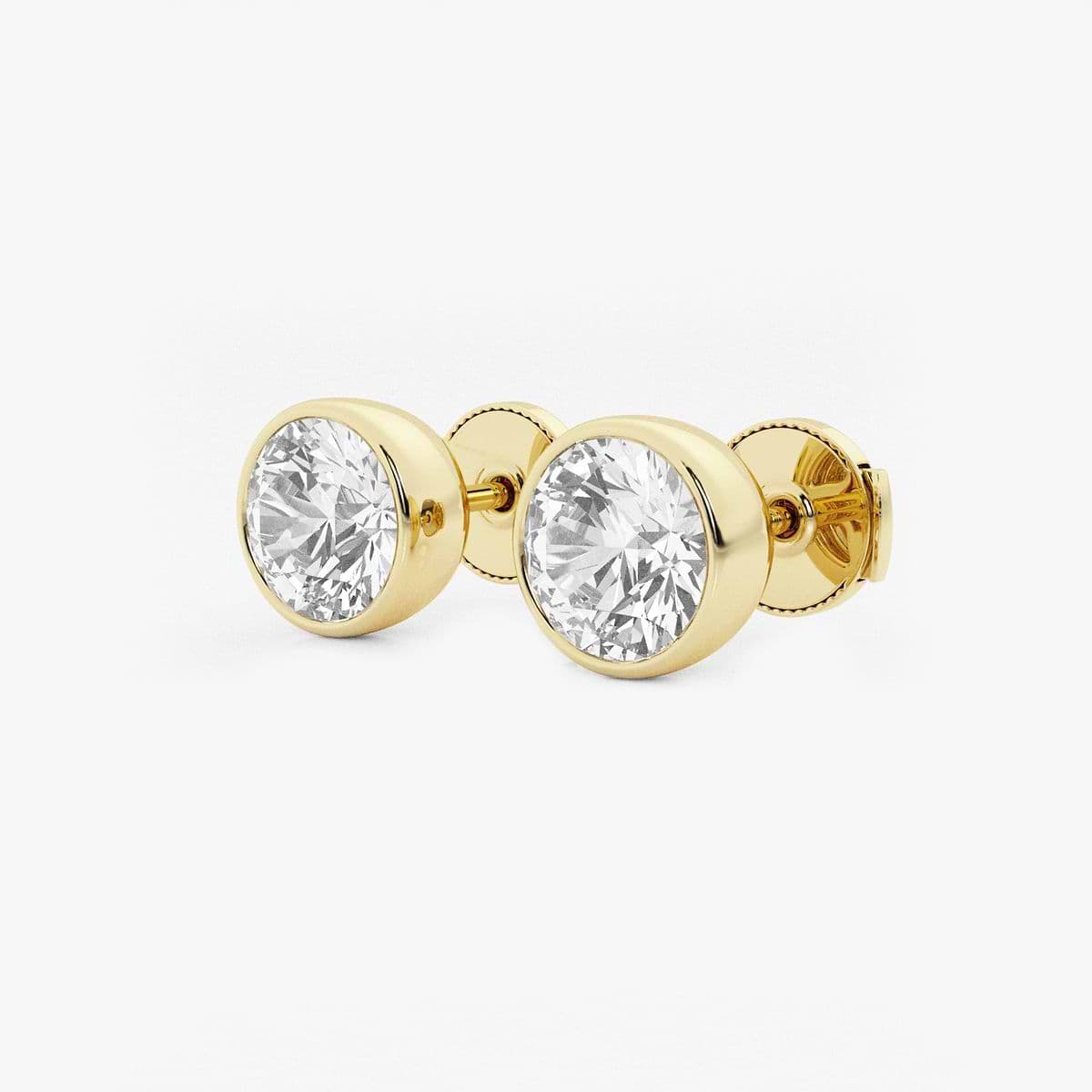 3 ctw Round Lab Grown Diamond Bezel Set Solitaire Certified Stud Earrings 14K Yellow Gold, F, VS2
