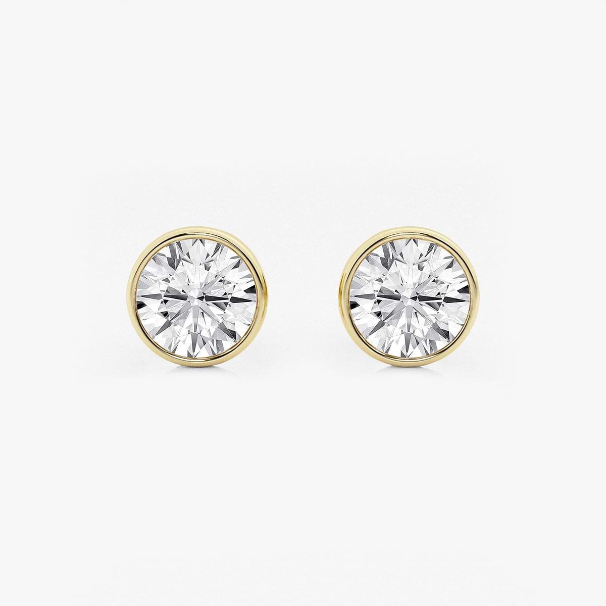 3 ctw Round Lab Grown Diamond Bezel Set Solitaire Certified Stud Earrings 14K Yellow Gold, F, VS2