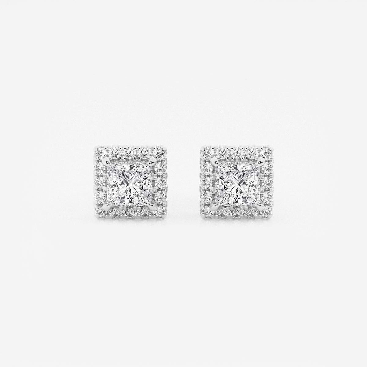 5/8 ctw Princess Lab Grown Diamond Halo Stud Earrings 14K White Gold, GH, VS2+