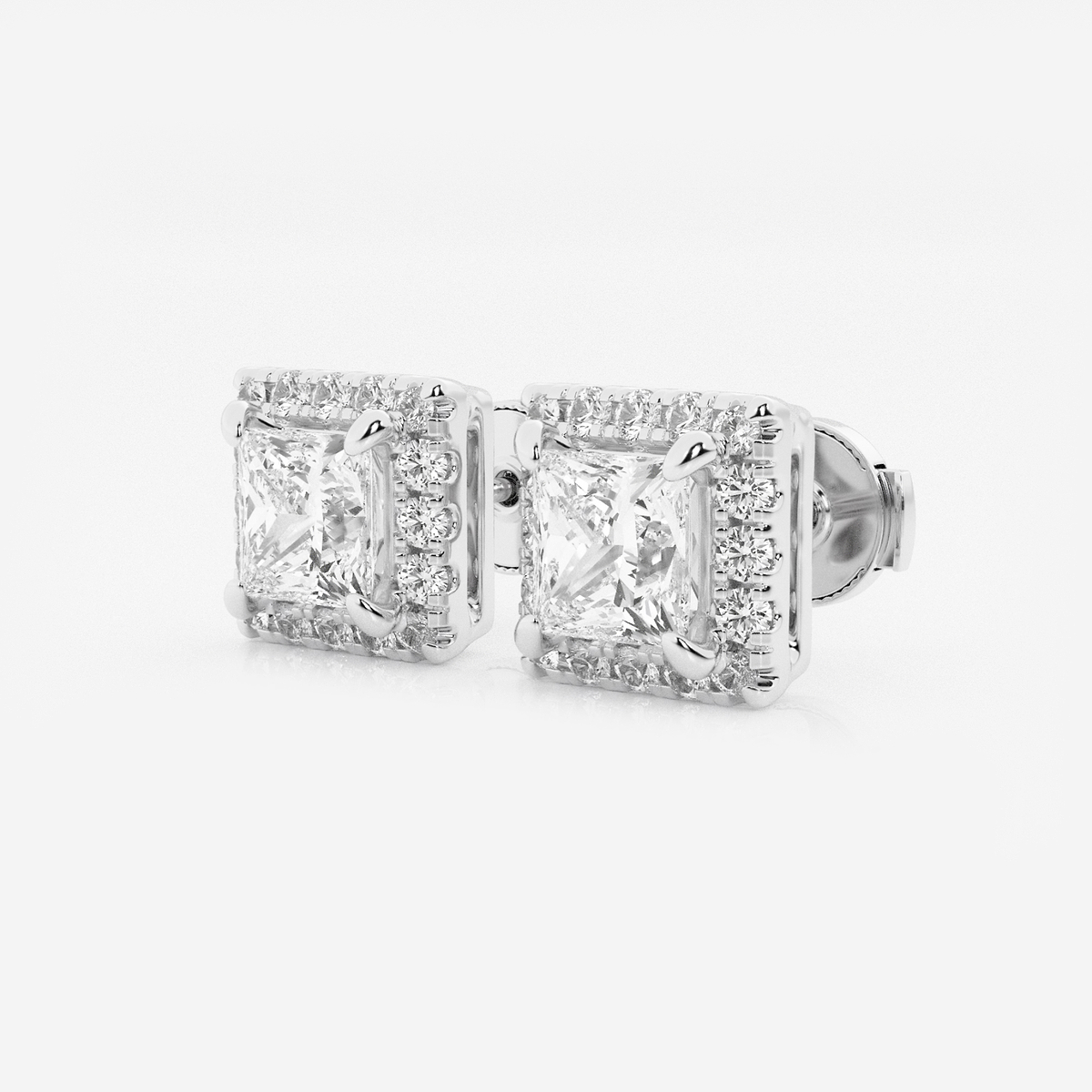 Additional Image 1 for  2 2/5 ctw Princess Lab Grown Diamond Halo Certified Stud Earrings