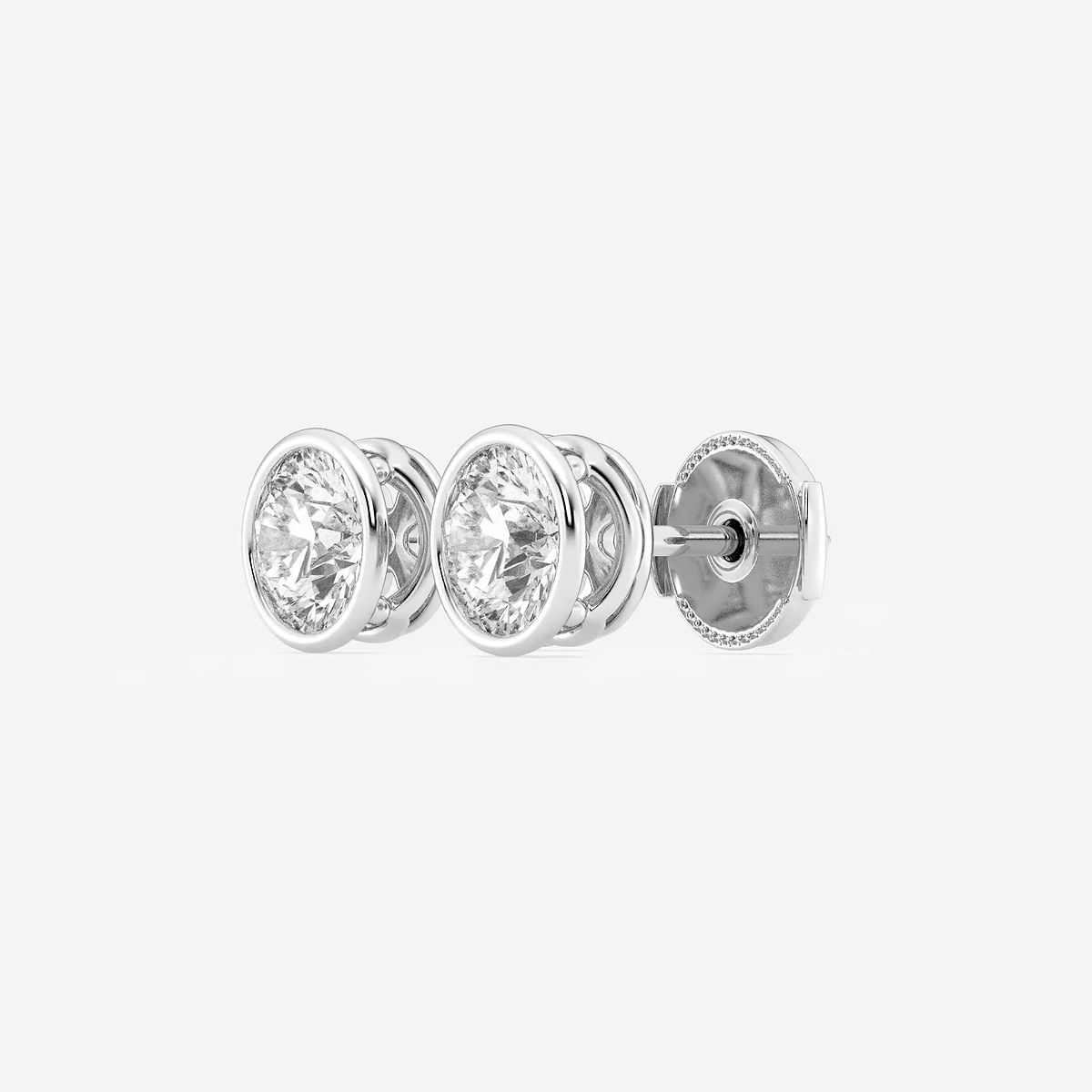 Additional Image 1 for  2 ctw Round Lab Grown Diamond Bezel Set Filigree Solitaire Certified Stud Earrings