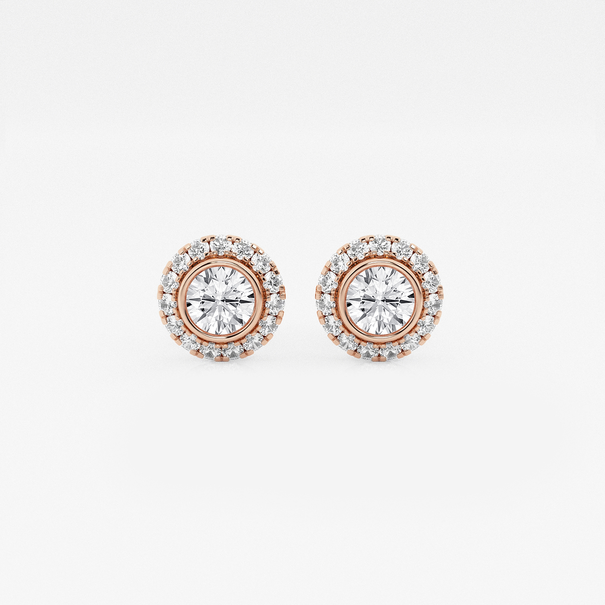5/8 ctw Round Lab Grown Diamond Bezel Set Halo Stud Earrings
