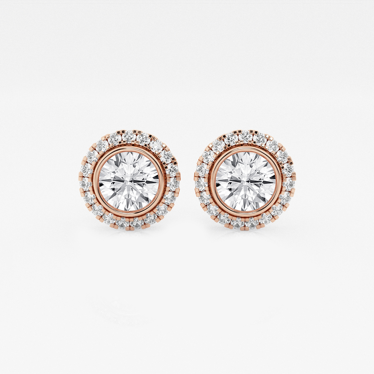 1 3/4 ctw Round Lab Grown Diamond Bezel Set Halo Stud Earrings