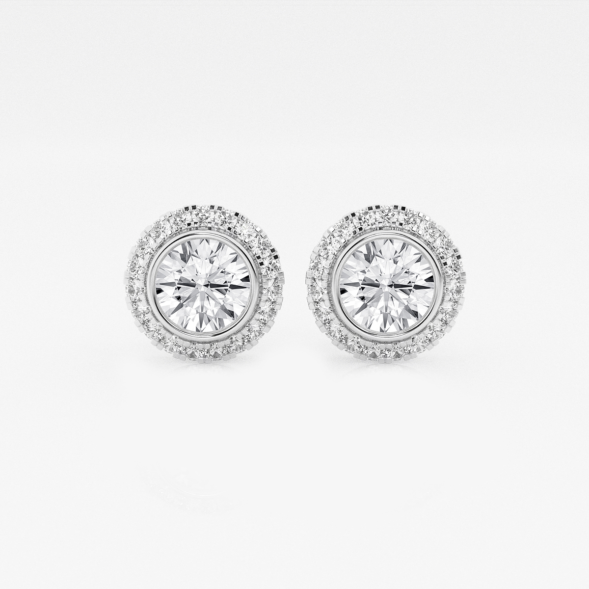 1 3/4 ctw Round Lab Grown Diamond Bezel Set Halo Stud Earrings