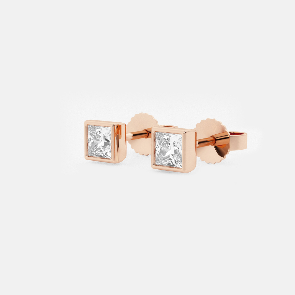 Additional Image 1 for  1/2 ctw Princess Lab Grown Diamond Bezel Set Solitaire Stud Earrings