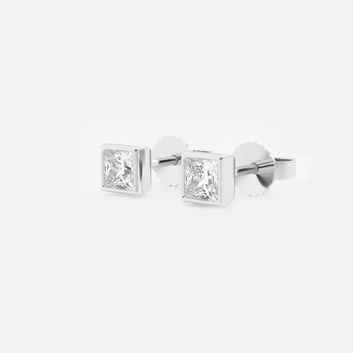 Additional Image 1 for  1/2 ctw Princess Lab Grown Diamond Bezel Set Solitaire Stud Earrings