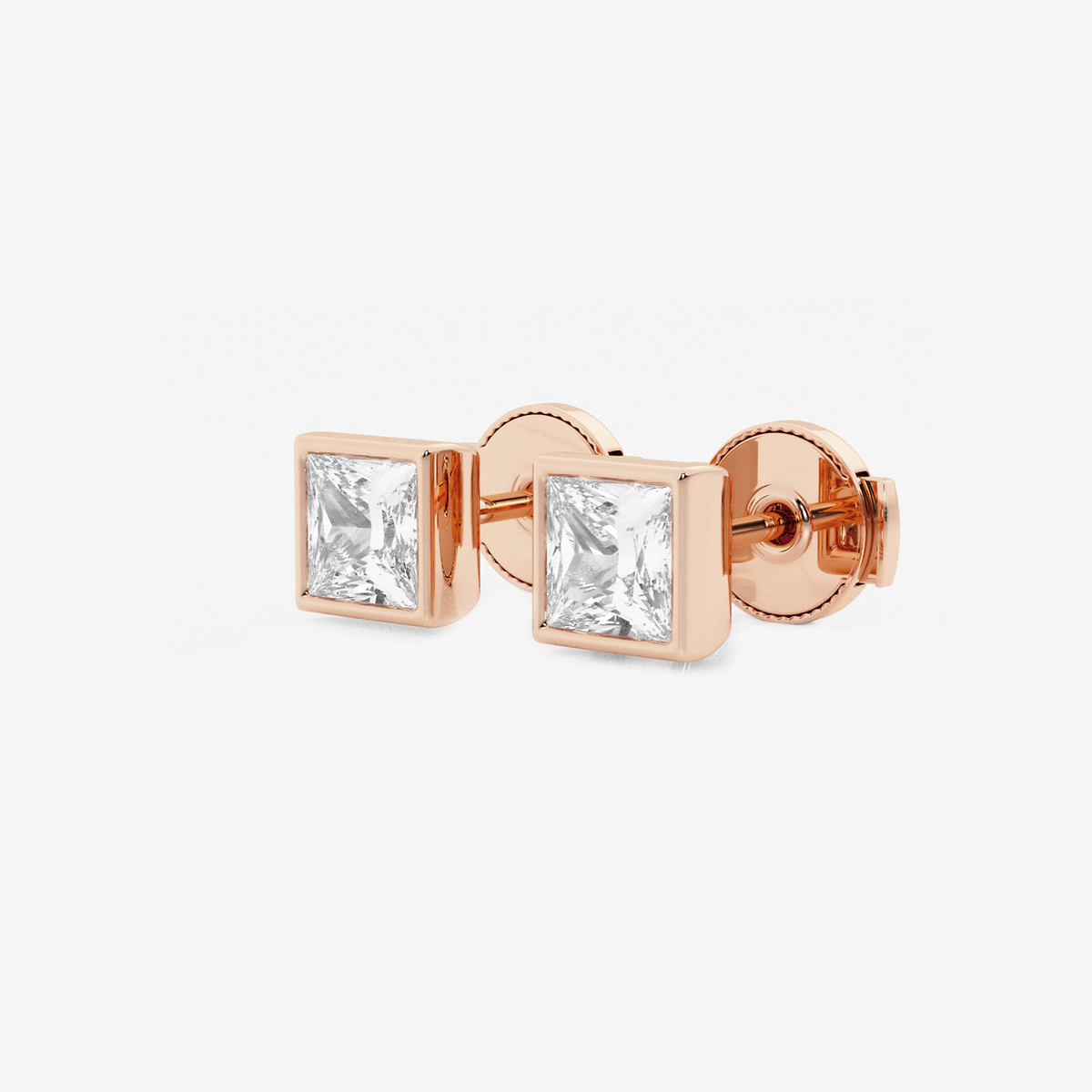 Additional Image 1 for  1 ctw Princess Lab Grown Diamond Bezel Set Solitaire Stud Earrings