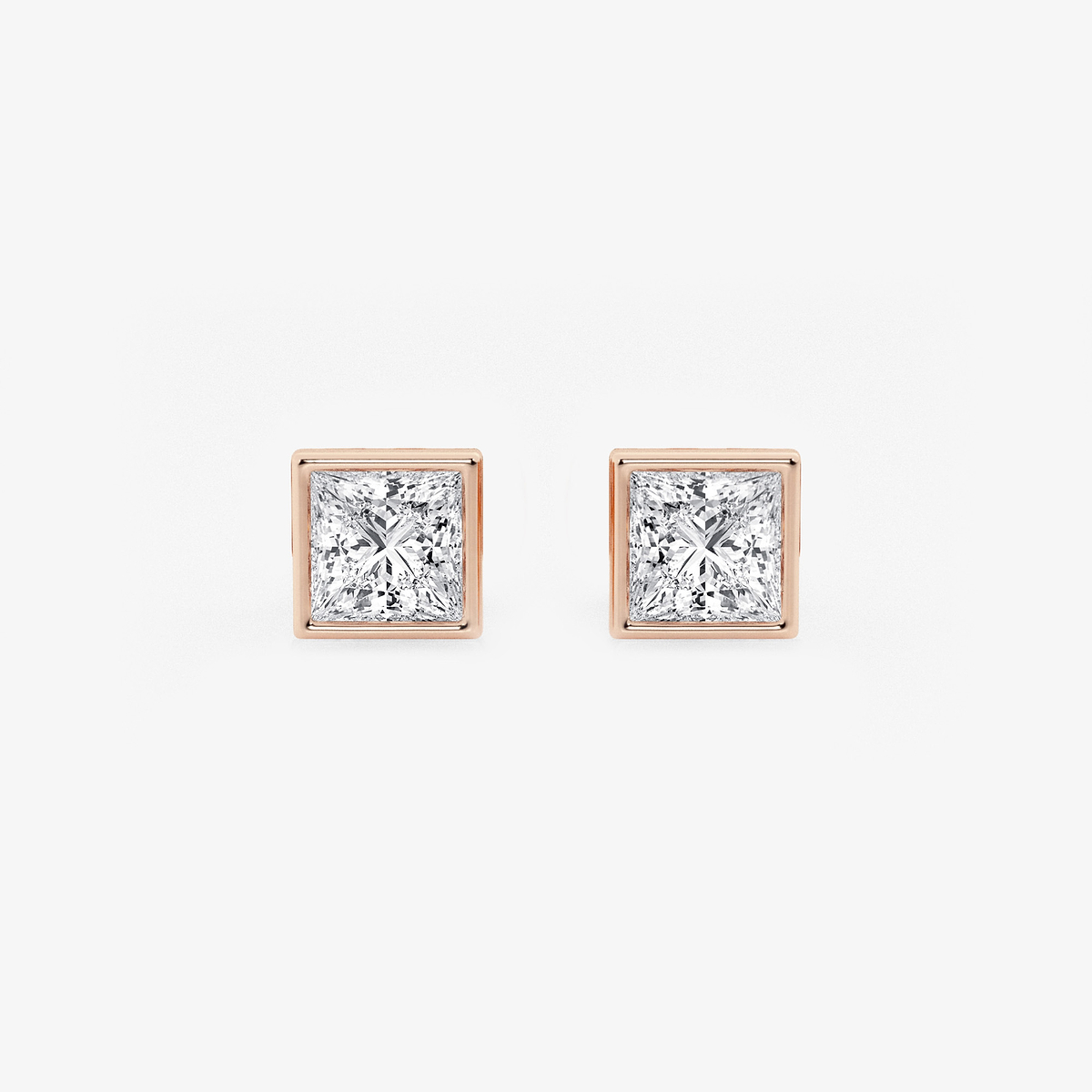 1 ctw Princess Lab Grown Diamond Bezel Set Solitaire Stud Earrings