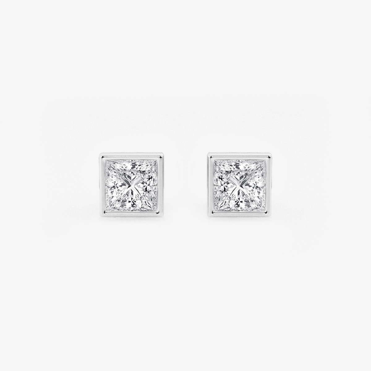 1 ctw Princess Lab Grown Diamond Bezel Set Solitaire Stud Earrings