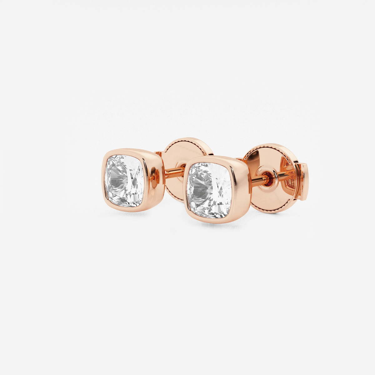 Additional Image 1 for  1 ctw Cushion Lab Grown Diamond Bezel Set Solitaire Stud Earrings