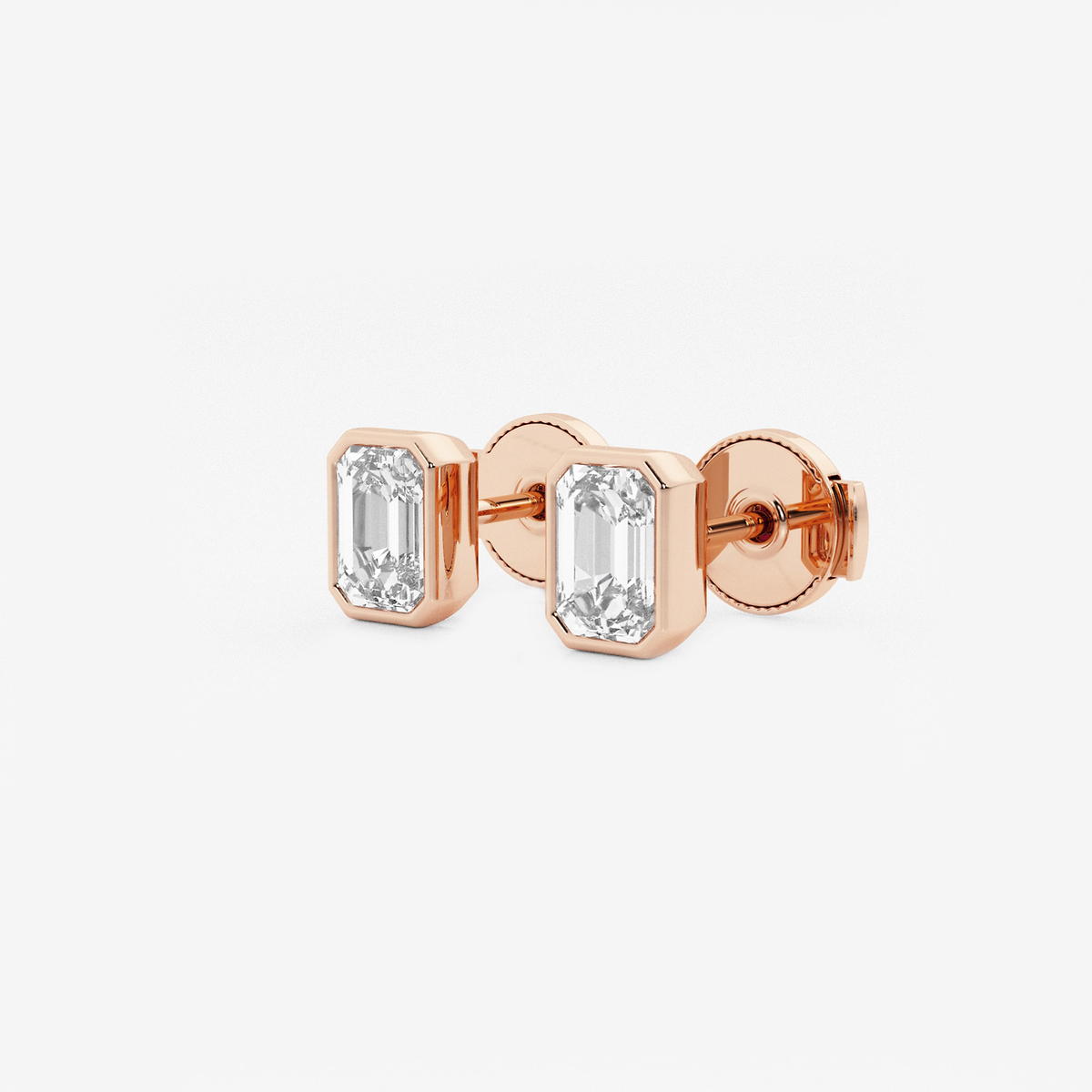 Additional Image 1 for  1 ctw Emerald Lab Grown Diamond Bezel Set Solitaire Stud Earrings