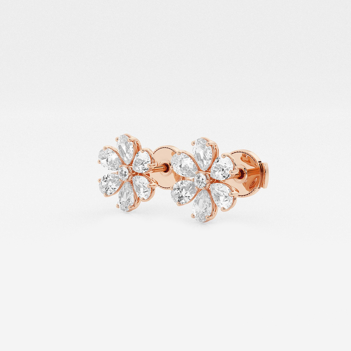 Additional Image 1 for  1 1/4 ctw Round & Pear Lab Grown Diamond Flower Earrings
