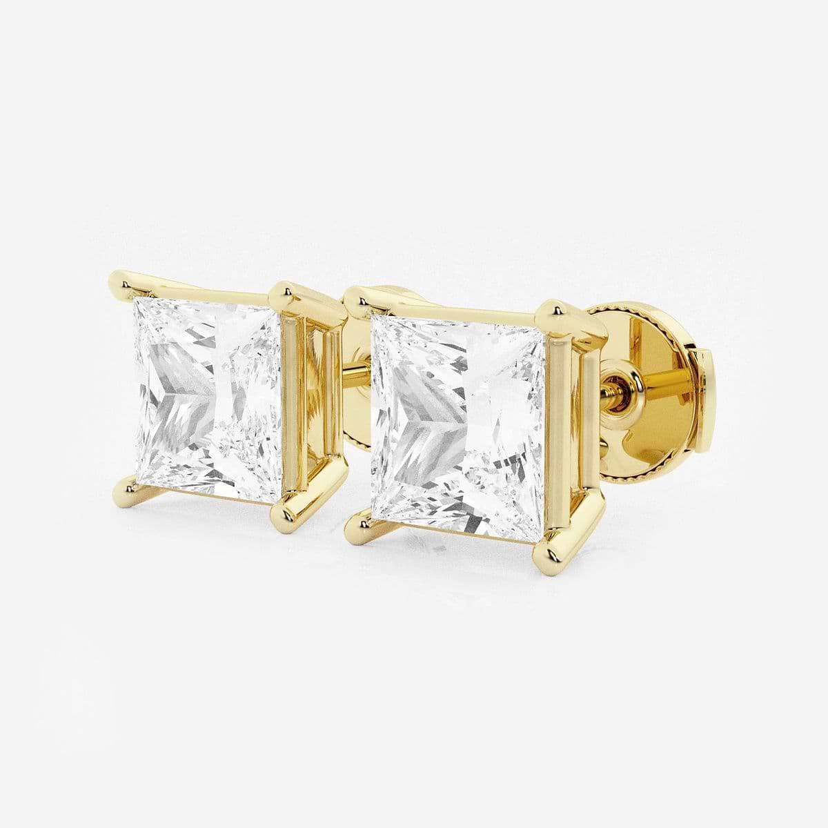 5 ctw Princess Lab Grown Diamond Solitaire Certified Stud Earrings 14K Yellow Gold, F, VS2