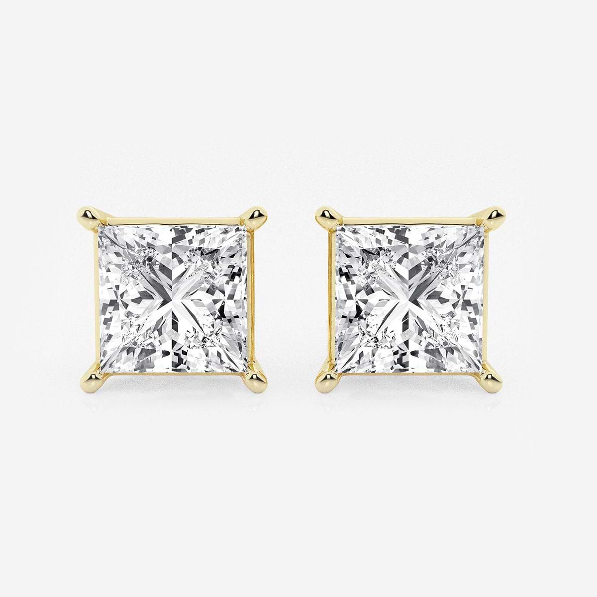 5 ctw Princess Lab Grown Diamond Solitaire Certified Stud Earrings 14K Yellow Gold, F, VS2
