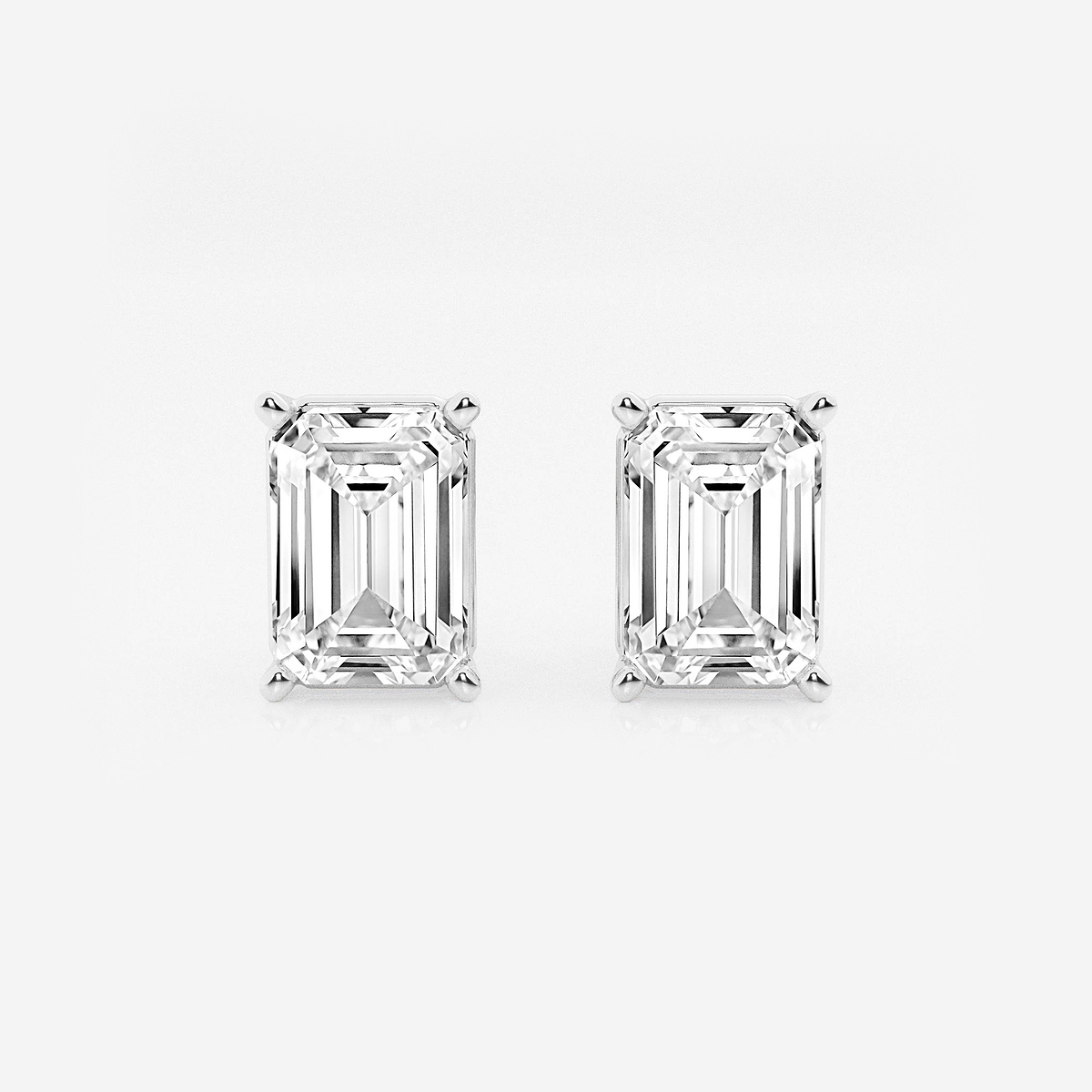 6 ctw Emerald Lab Grown Diamond Solitaire Certified Stud Earrings Platinum, F, VS2