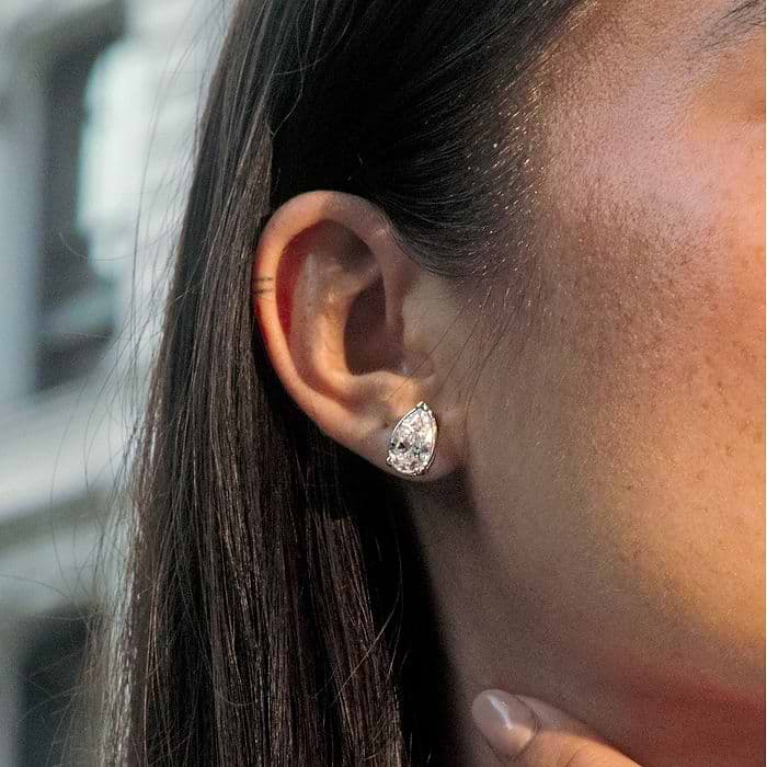 Solitaire Pear Stud Earrings