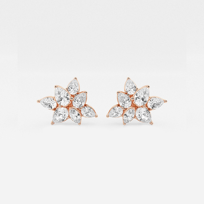 Pear &amp; Marquise Cluster Stud Earring - 5 ctw Pear &amp; Marquise Lab Grown Diamond Cluster Stud Earring
