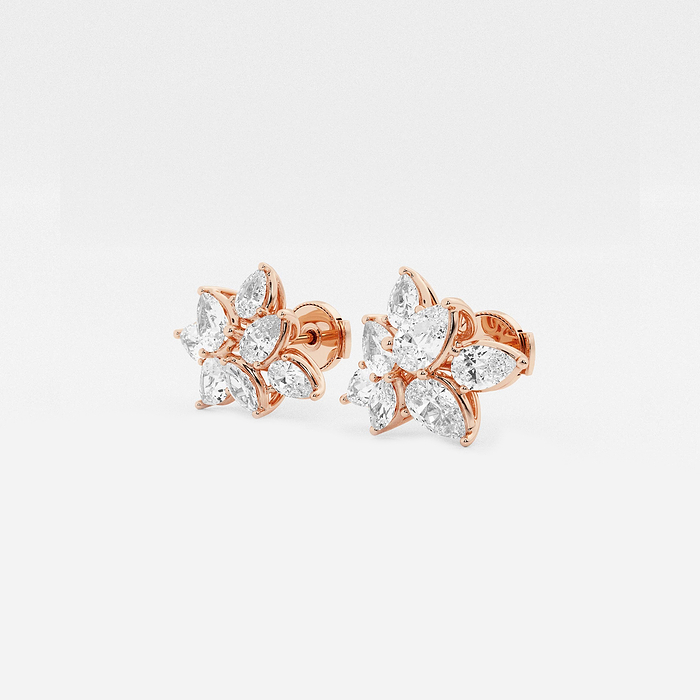 Pear &amp; Marquise Cluster Stud Earring - 5 ctw Pear &amp; Marquise Lab Grown Diamond Cluster Stud Earring