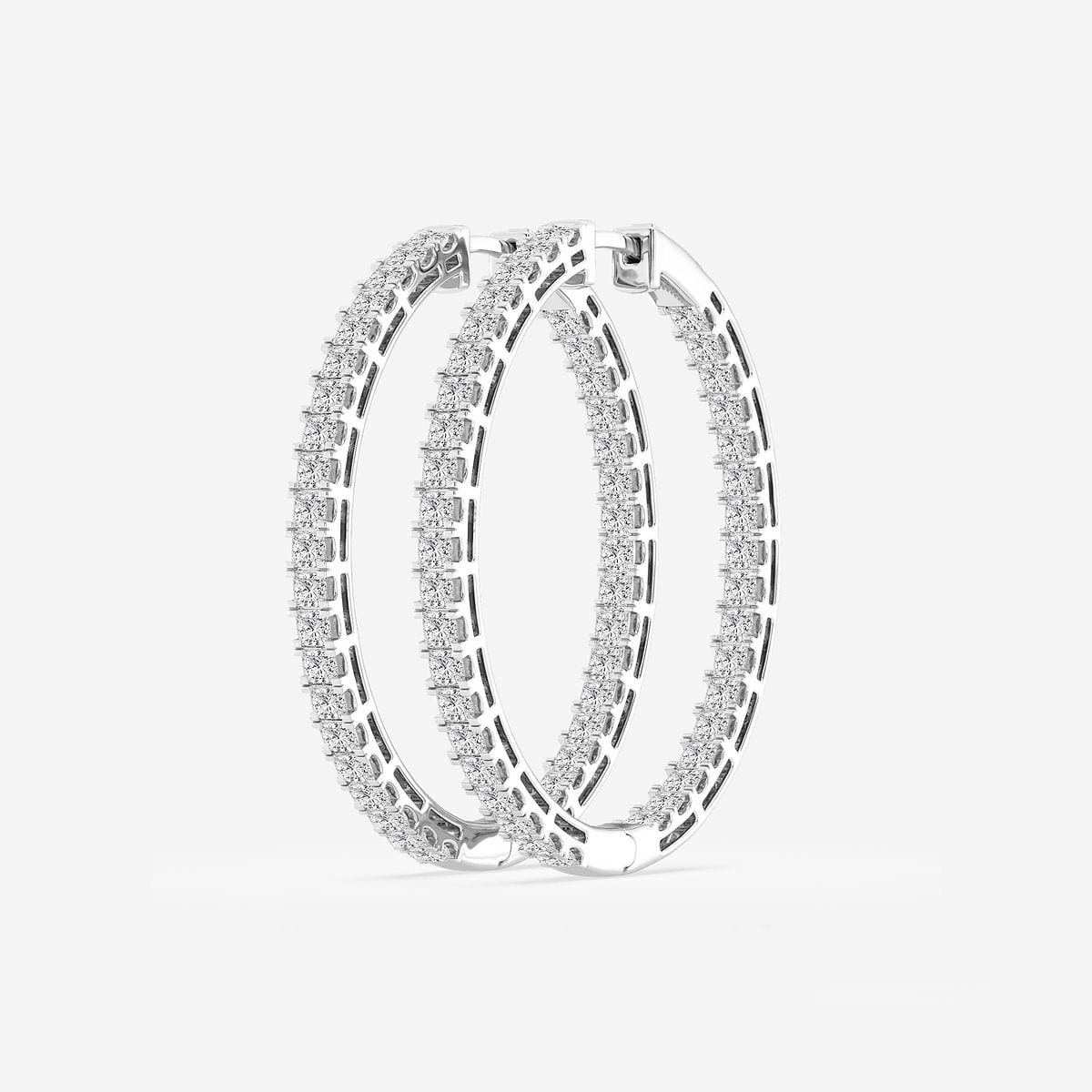 5 ctw Princess Lab Grown Diamond Hoop Earrings 14K White Gold, F, VS2