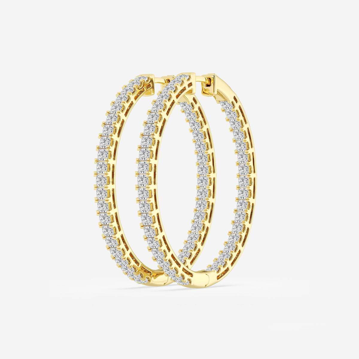 5 ctw Princess Lab Grown Diamond Hoop Earrings 14K Yellow Gold, F, VS2
