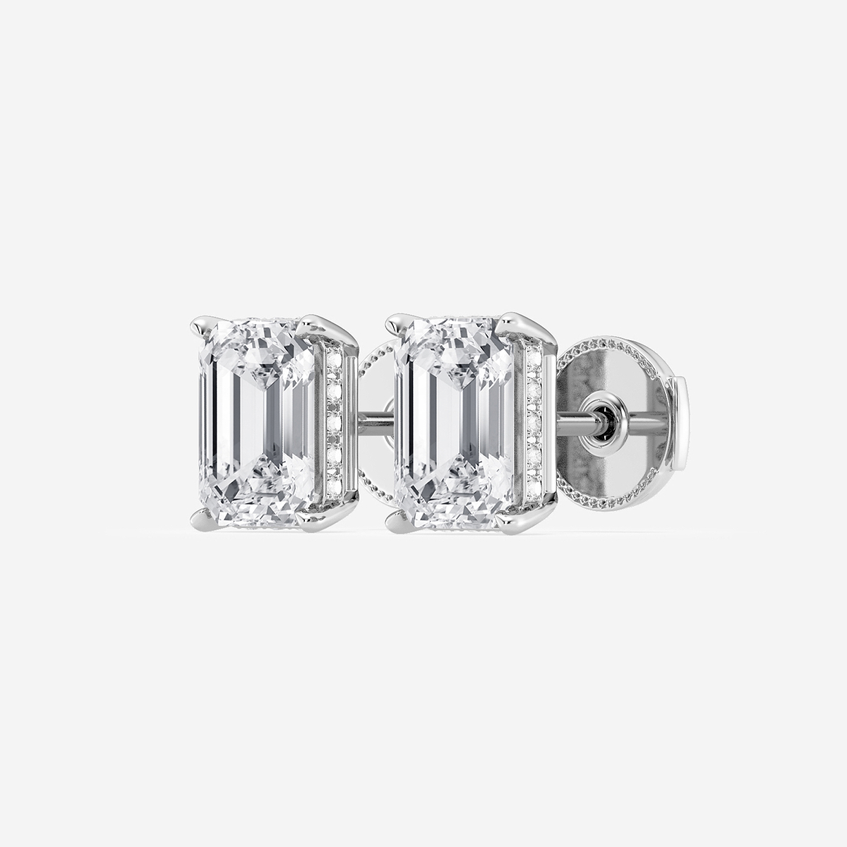Additional Image 1 for  4 1/4 ctw Emerald Lab Grown Diamond Hidden Halo Stud Earrings