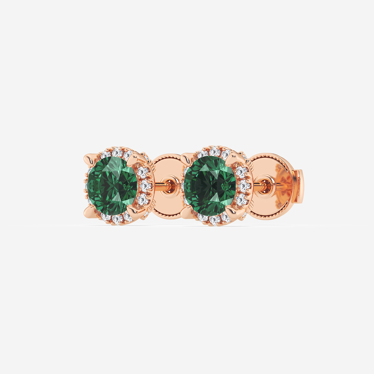 Additional Image 1 for  5.1 mm Round Created Emerald and 1/4 ctw Round Lab Grown Diamond Shadow Halo Stud Earrings