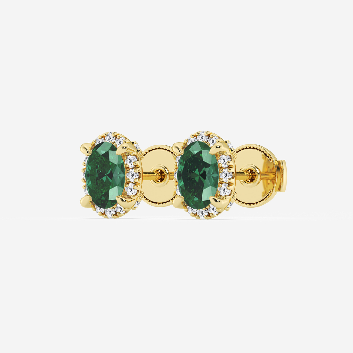 Additional Image 1 for  6x4 mm Oval Created Emerald and 1/4 ctw Round Lab Grown Diamond Shadow Halo Stud Earrings
