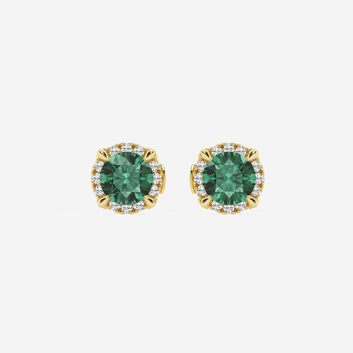 5.1 mm Round Created Emerald and 1/4 ctw Round Lab Grown Diamond Shadow Halo Stud Earrings