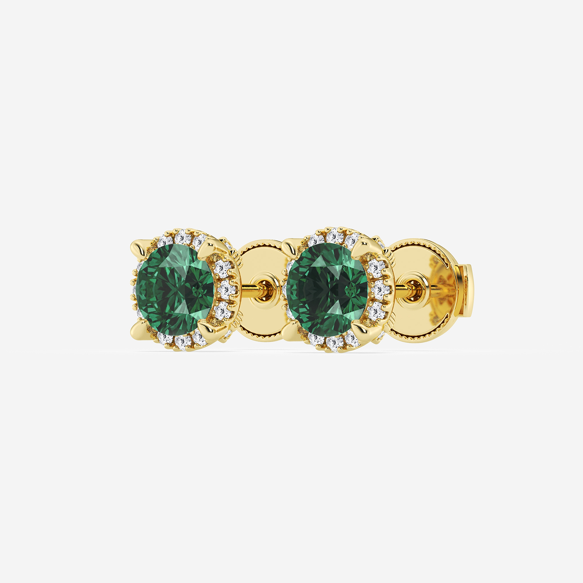 Additional Image 1 for  5.1 mm Round Created Emerald and 1/4 ctw Round Lab Grown Diamond Shadow Halo Stud Earrings