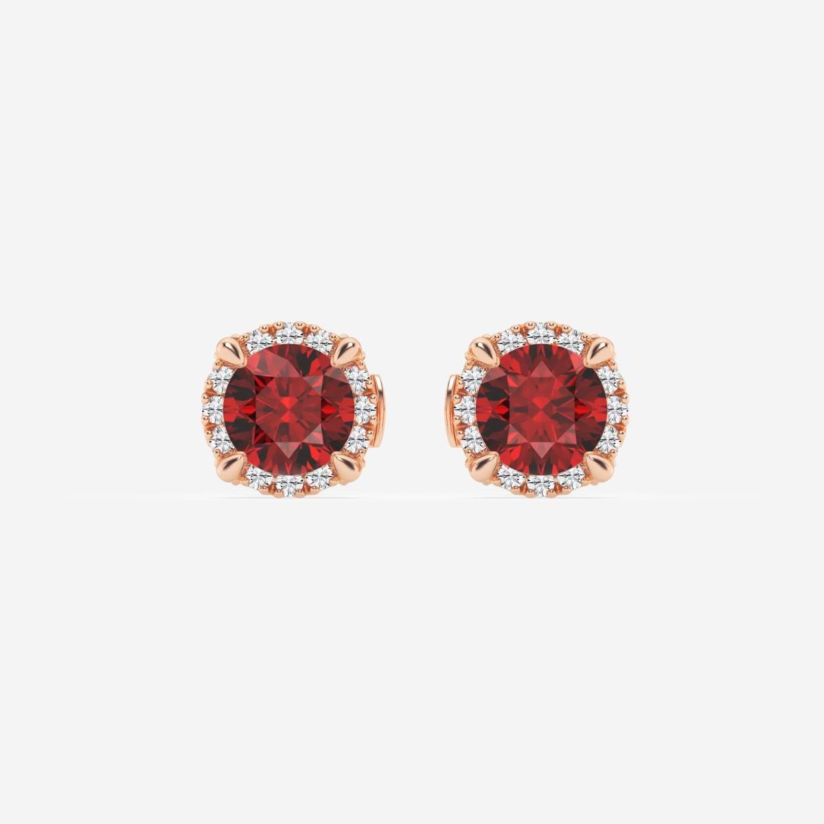5.1 mm Round Created Ruby and 1/5 ctw Round Lab Grown Diamond Shadow Halo Stud Earrings 14K Rose Gold