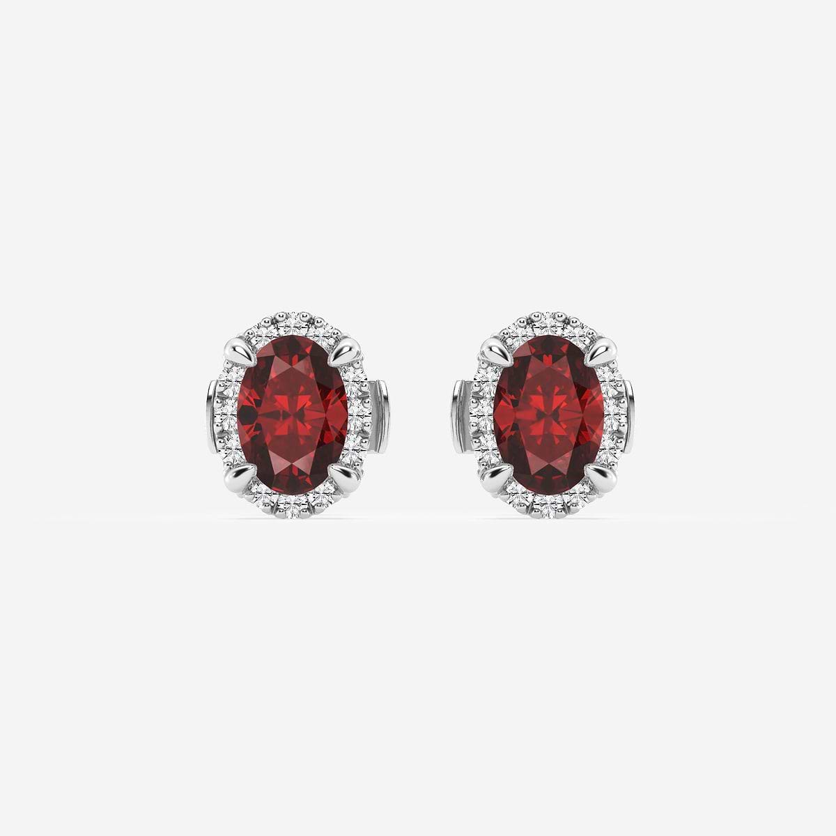 6.30X4.40 mm Oval Created Ruby and 1/5 ctw Round Lab Grown Diamond Shadow Halo Stud Earrings 14K White Gold