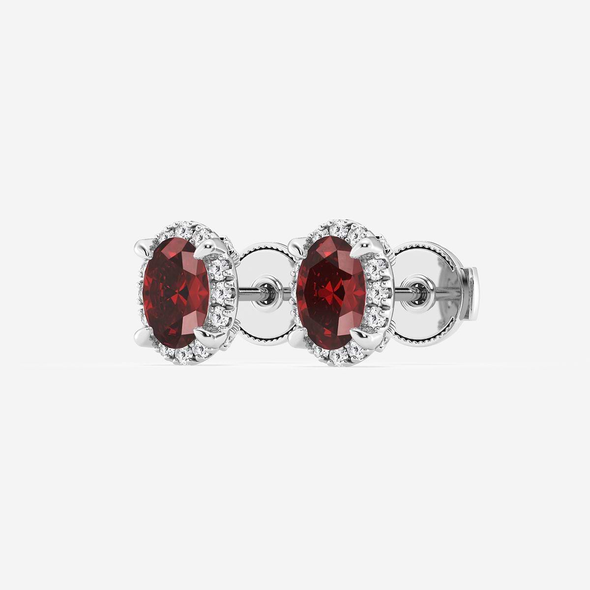 6.30X4.40 mm Oval Created Ruby and 1/5 ctw Round Lab Grown Diamond Shadow Halo Stud Earrings 14K White Gold