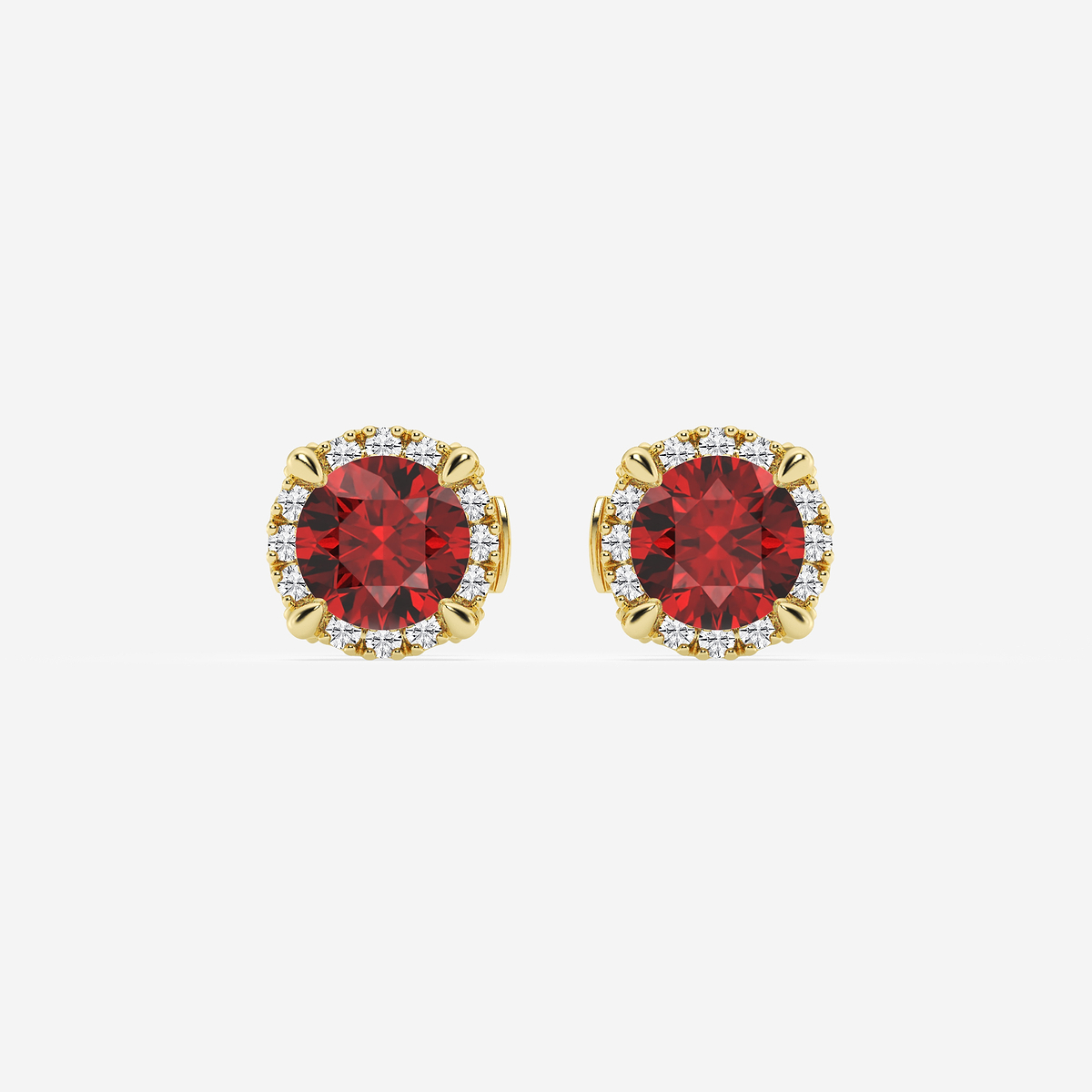 5.1 mm Round Created Ruby and 1/5 ctw Round Lab Grown Diamond Shadow Halo Stud Earrings 14K Yellow Gold