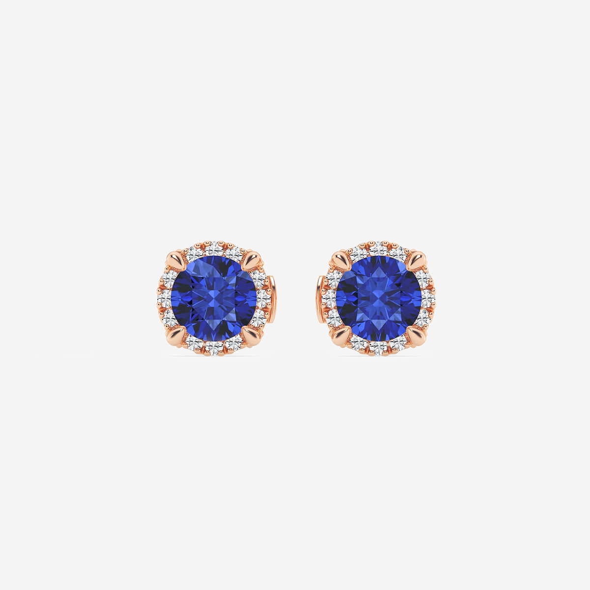 5.1 mm Round Created Sapphire and 1/4 ctw Round Lab Grown Diamond Shadow Halo Stud Earrings