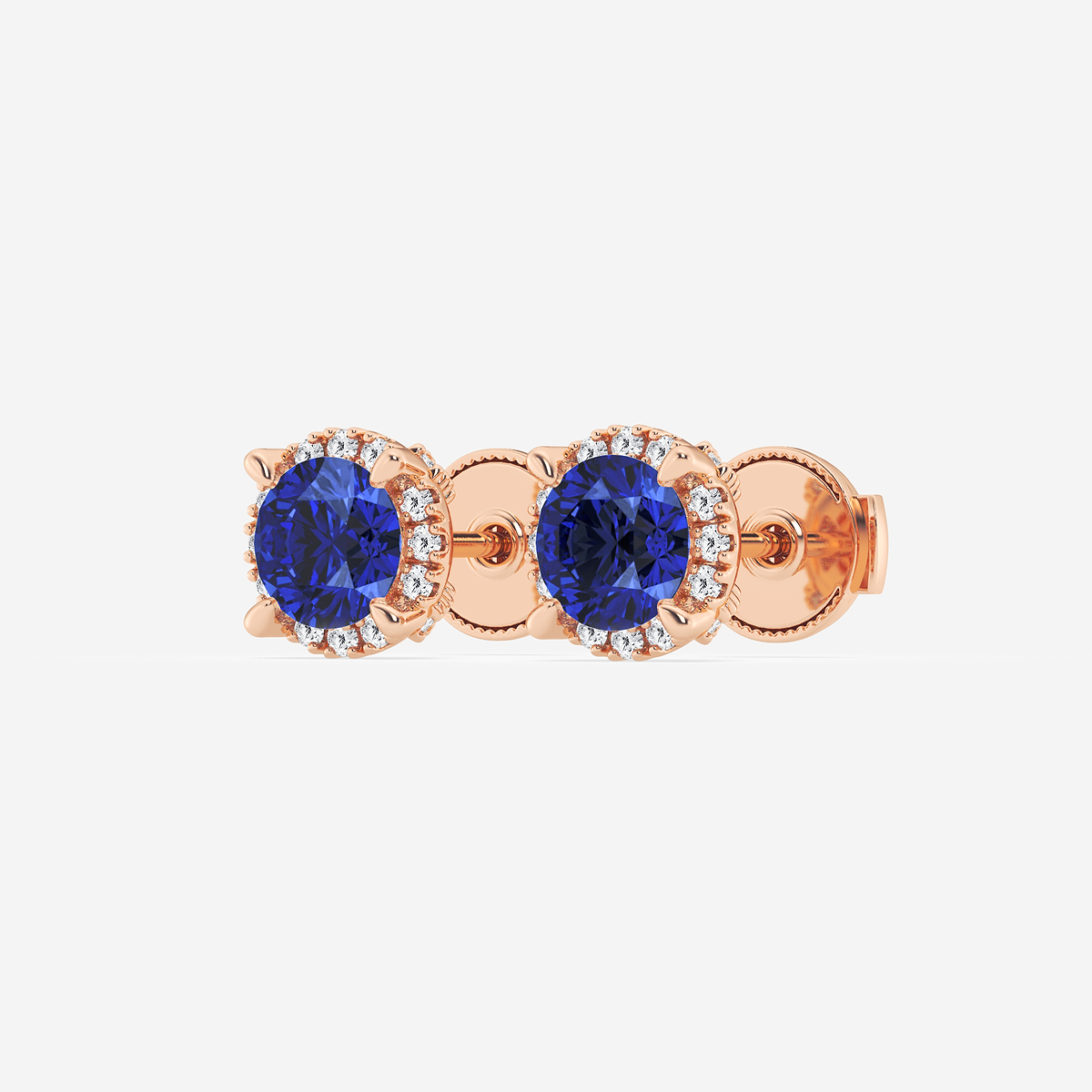 Additional Image 1 for  5.1 mm Round Created Sapphire and 1/4 ctw Round Lab Grown Diamond Shadow Halo Stud Earrings