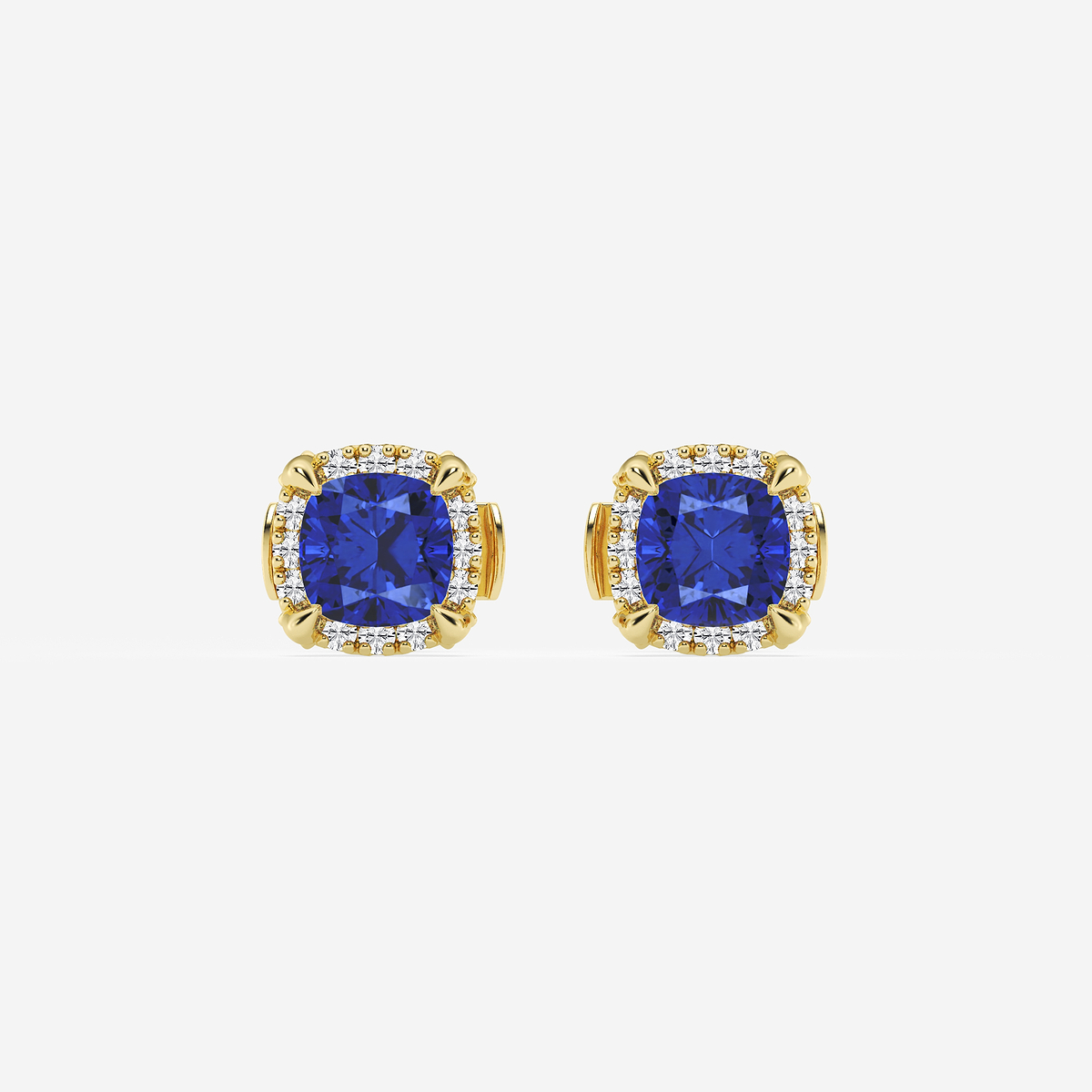 4.6 mm Cushion Cut Created Sapphire and 1/4 ctw Round Lab Grown Diamond Shadow Halo Stud Earrings