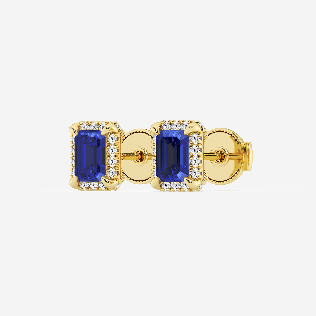 Additional Image 1 for  6x4 mm Emerald Cut Created Sapphire and 1/4 ctw Round Lab Grown Diamond Shadow Halo Stud Earrings