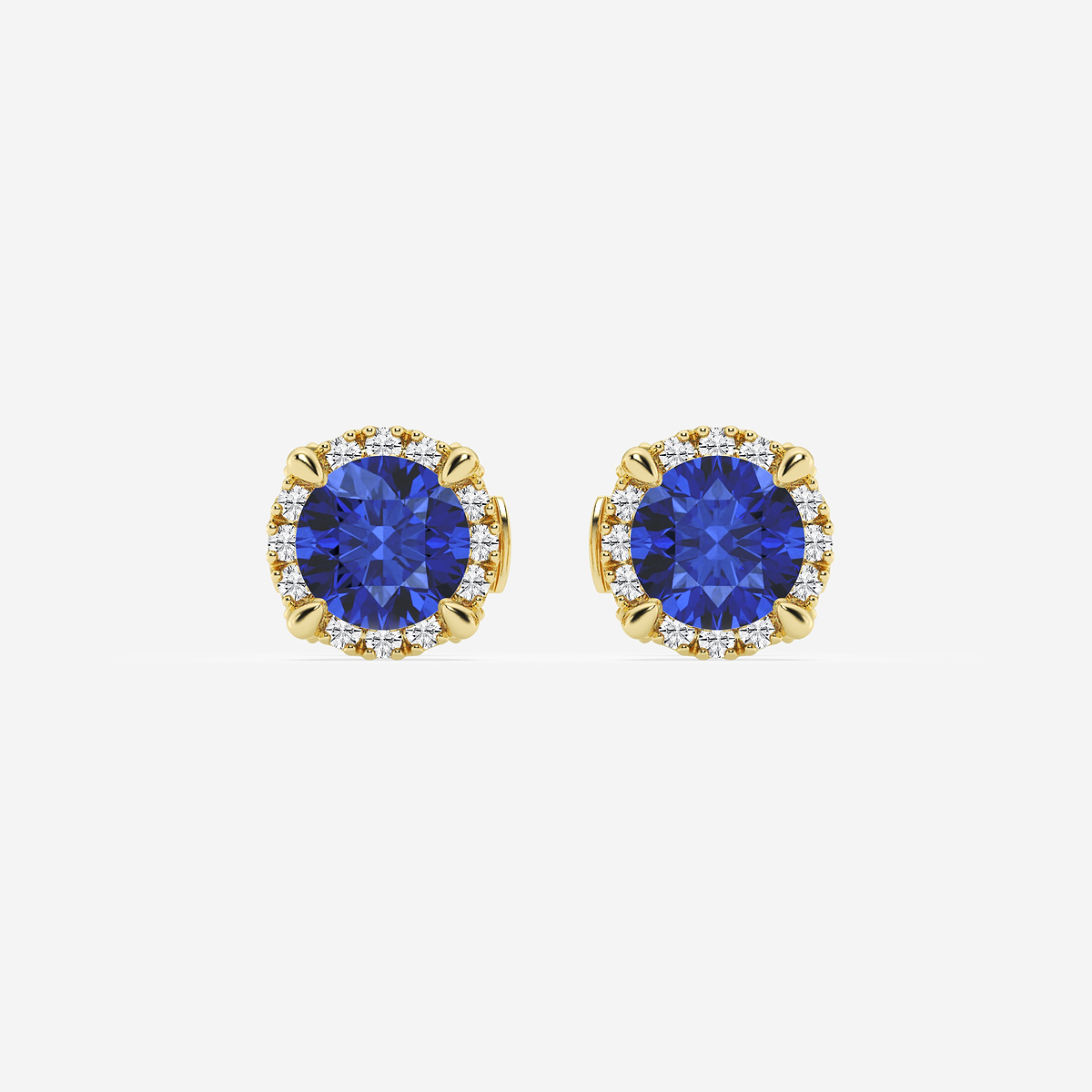 5.1 mm Round Created Sapphire and 1/4 ctw Round Lab Grown Diamond Shadow Halo Stud Earrings