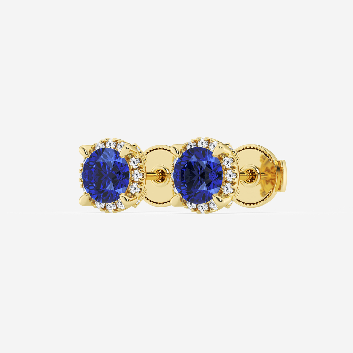Additional Image 1 for  5.1 mm Round Created Sapphire and 1/4 ctw Round Lab Grown Diamond Shadow Halo Stud Earrings