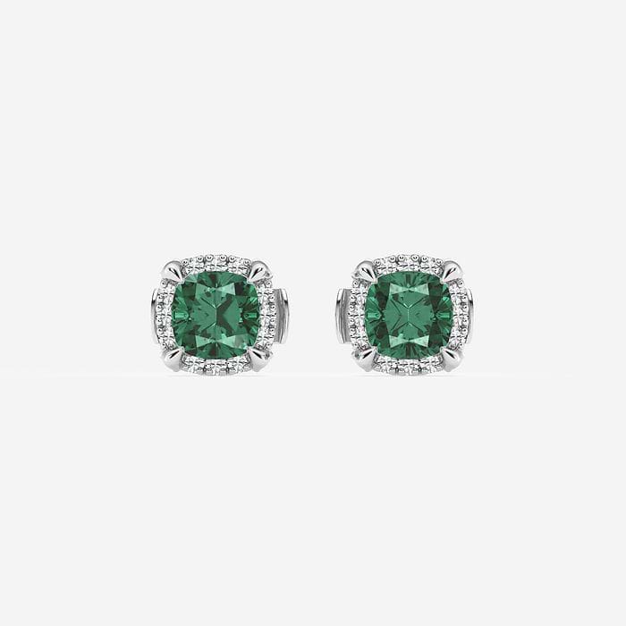Emerald Shadow Halo Cushion Stud Earrings