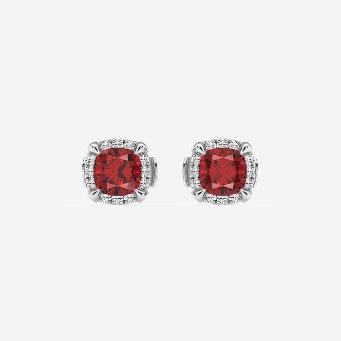 Ruby Shadow Halo Cushion Stud Earrings