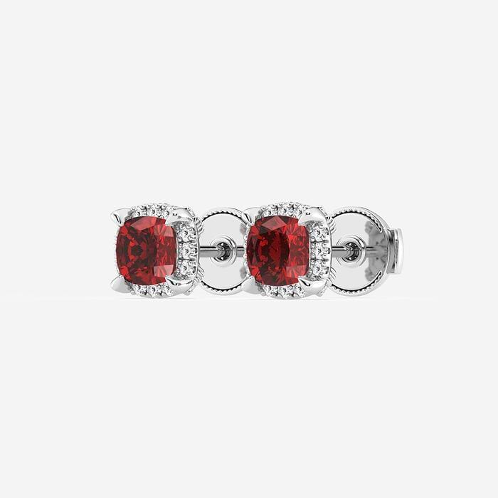 Ruby Shadow Halo Cushion Stud Earrings
