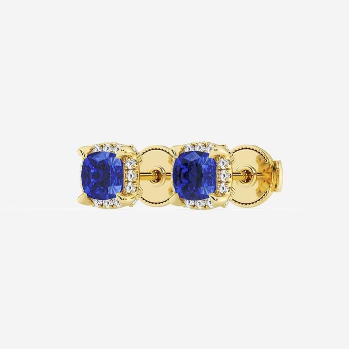 Sapphire Shadow Halo Cushion Stud Earrings