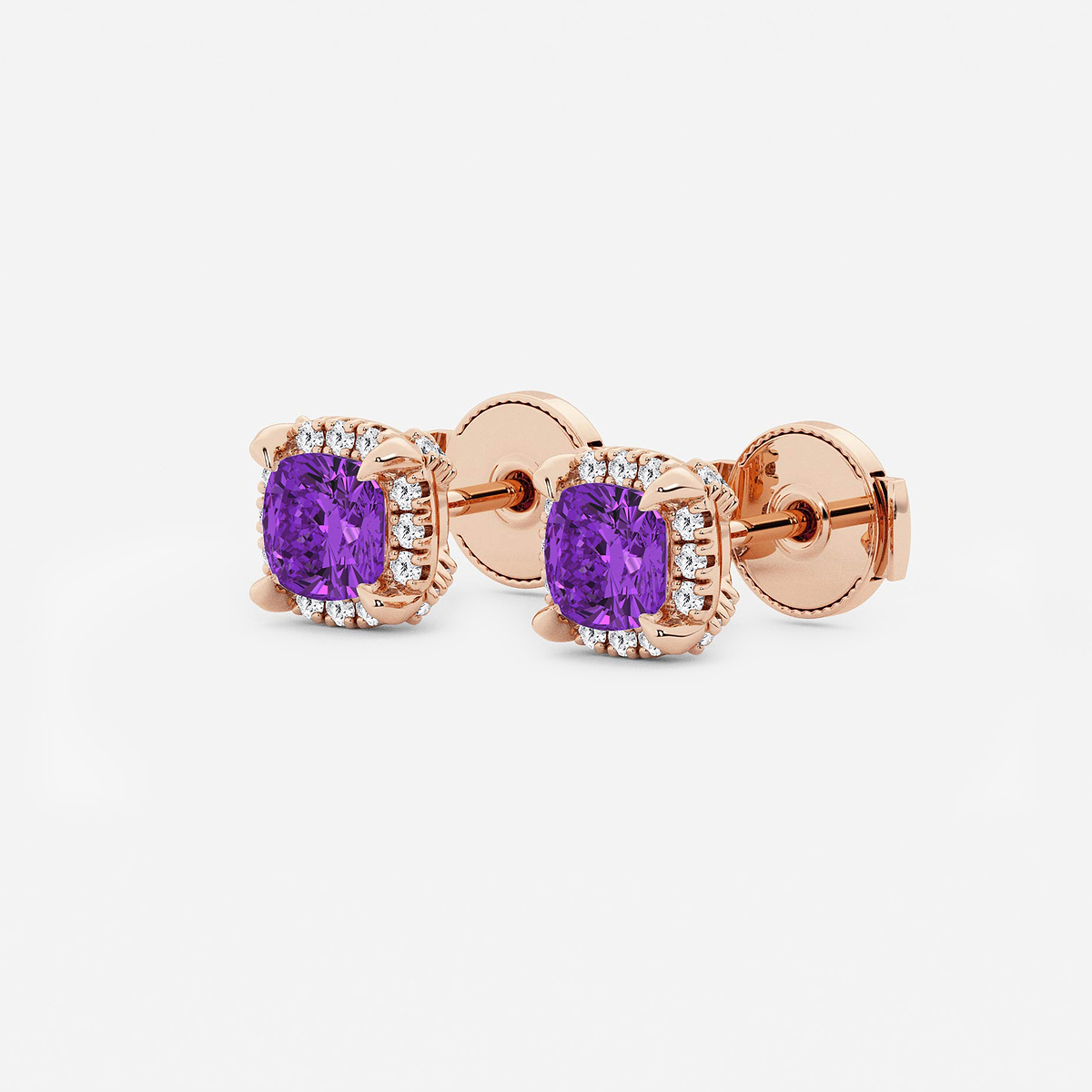 Additional Image 1 for  4.6 mm Cushion Cut Created Amethyst and 1/4 ctw Round Lab Grown Diamond Shadow Halo Stud Earrings